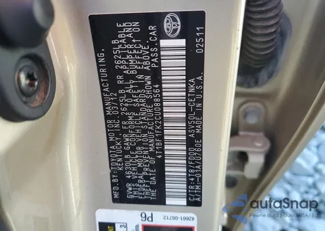 2012 Toyota Camry Base z USA, uszkodzony, nr VIN 4T1BF1FK2CU088564